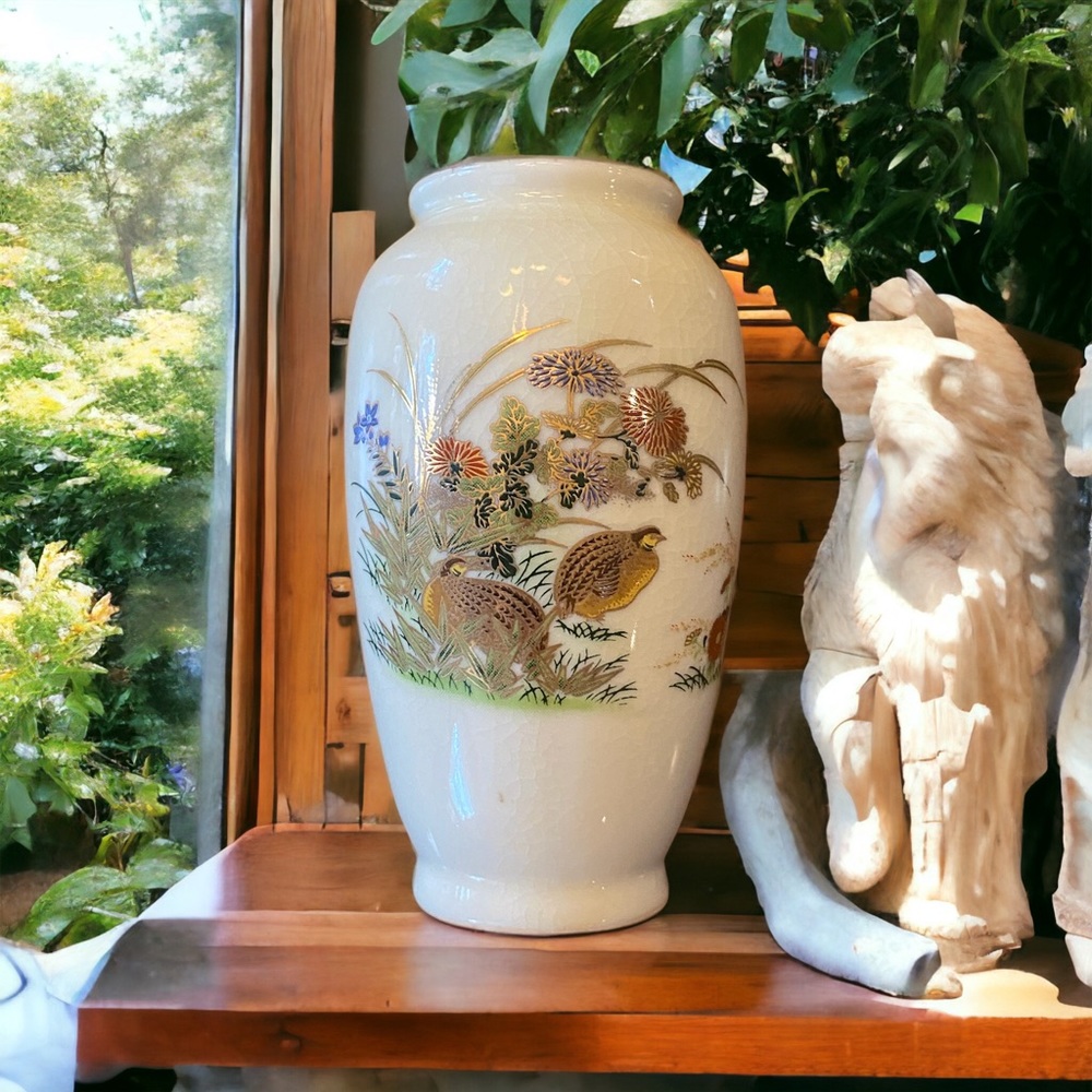 Vintage Otagiri Japan Satsuma Quail Porcelain Bud Vase 4”